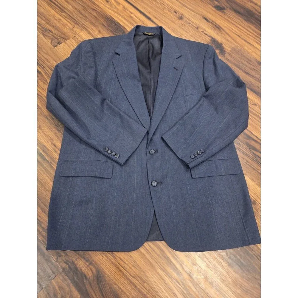 Vtg Hunter Haig Men’s 2 Piece Wool Suit 48 Navy Subtle Pinstripe Union Made USA - Picture 2 of 16